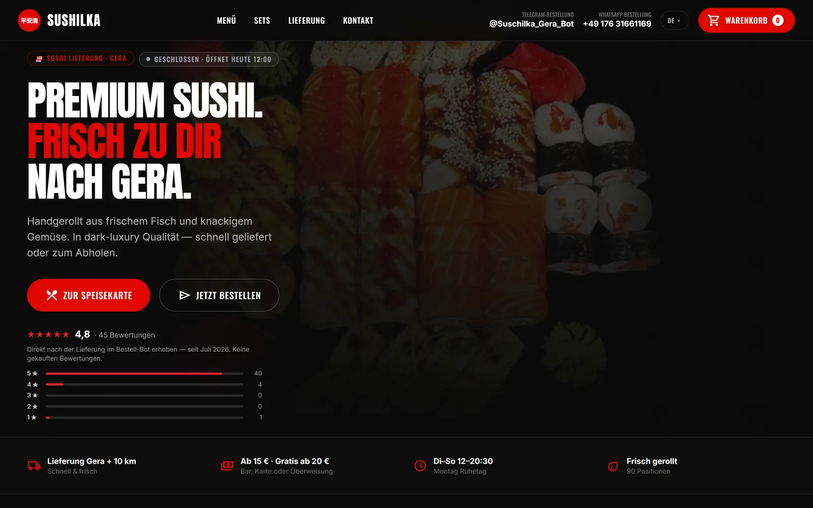 Startseite sushigera.de auf dem Desktop